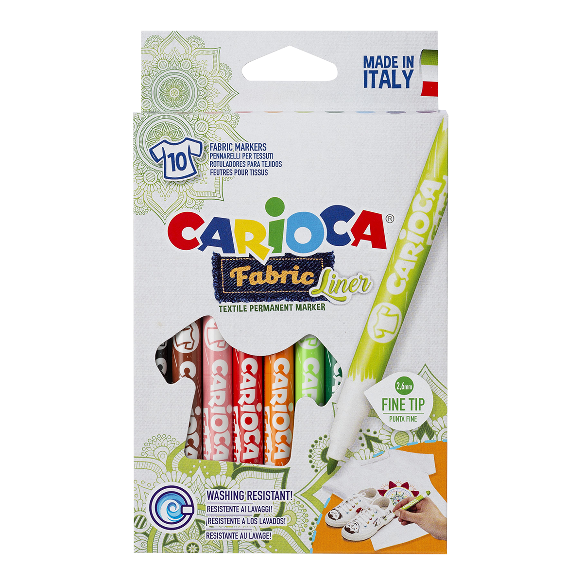 Pennarelli per tessuti Carioca, punta fine, 10 pz, colori assortiti