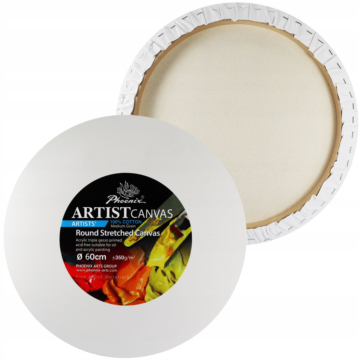 Phoenix tela rotonda per pittura con telaio, 350 g/m², diametro 15–105 cm (formato base 20 cm, scegli la misura)