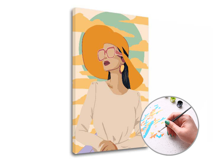 Pittura per numeri DONNA CON IL CAPPELLO GIALLO – sul telaio