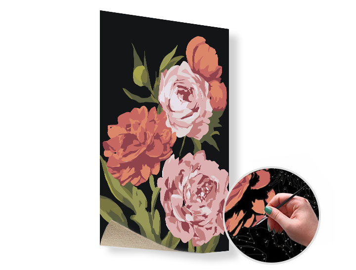 Pittura per numeri GIARDINO DEI FIORI | difficoltà bassa EDIZIONE SPECIALE NERA