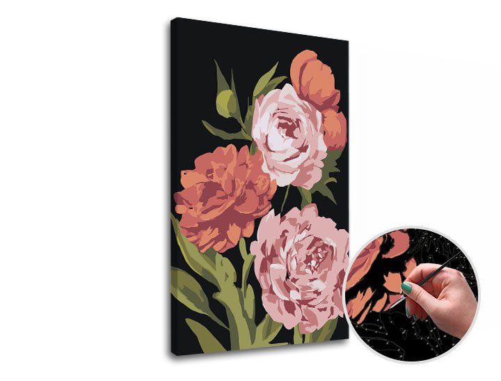 Pittura per numeri GIARDINO DEI FIORI | difficoltà bassa EDIZIONE SPECIALE NERA