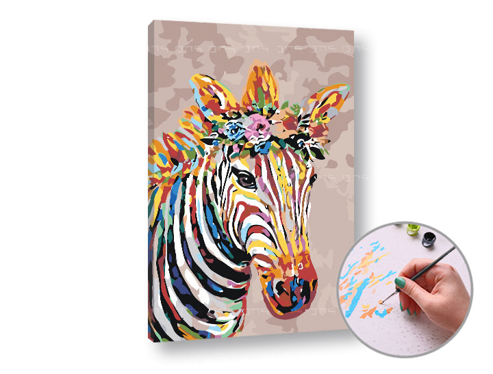 Pittura per numeri ZEBRA CON FIORI – sul telaio