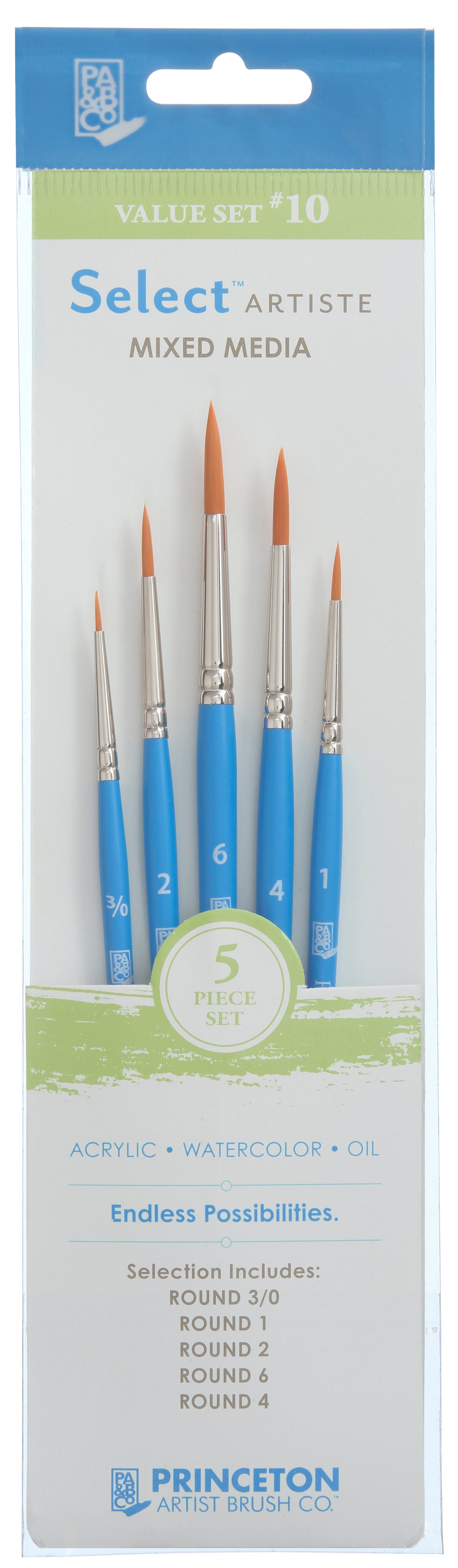Set di pennelli multiuso PRINCETON Select setole sintetiche 5 pz Round 3/0, 1, 2, 4, 6