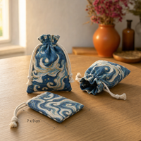Sacchetti regalo in simil lino con motivo a onde 7 x 9 cm, 3 pz