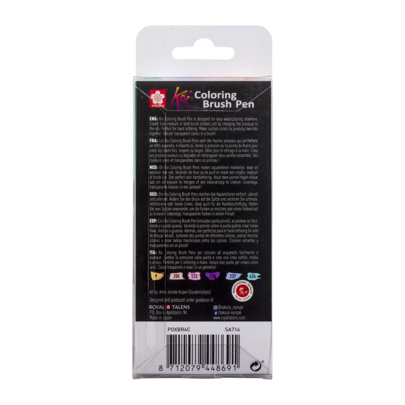 Pennarelli acquerellabili a pennello Sakura Koi Coloring Brush Pen - set da 6 pz Sweets