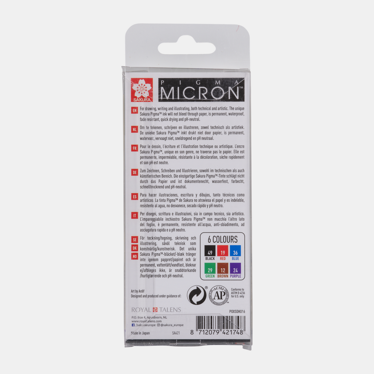 Sakura Pigma Micron 01 penne tecniche 0,25 mm set da 6 colori