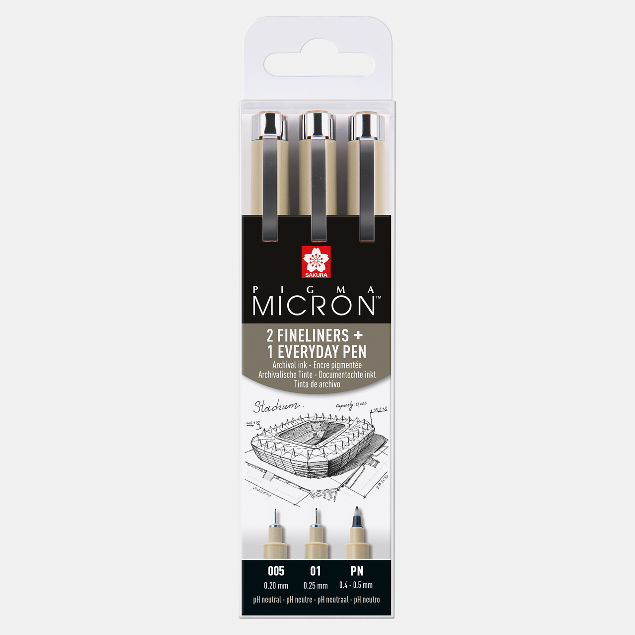 Set di penne tecniche SAKURA Pigma Micron Architettura 3 pz - 005, 01, PN Black