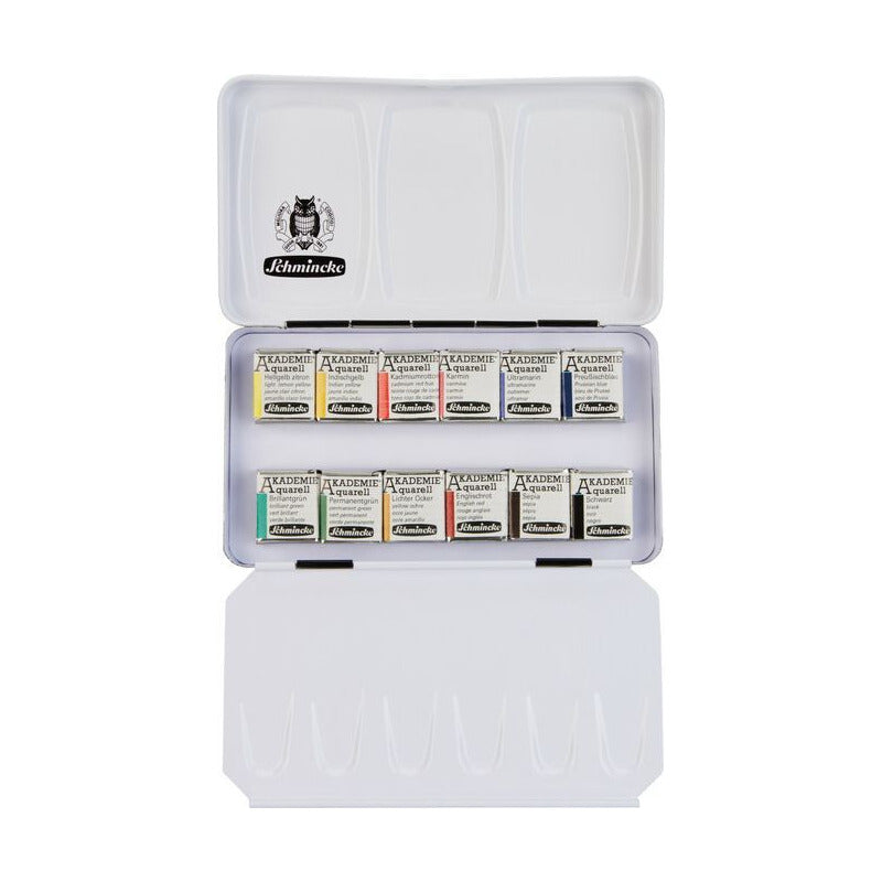 Scatola di metallo vuota Schmincke AKADEMIE Aquarell per 12 mezzi godet
