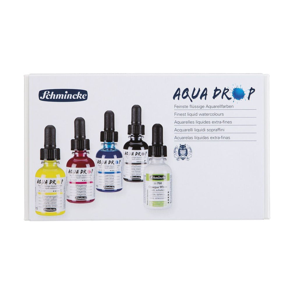 Schmincke AQUA DROP set in confezione di cartone, 5 x 30 ml (colori primari) + bianco coprente