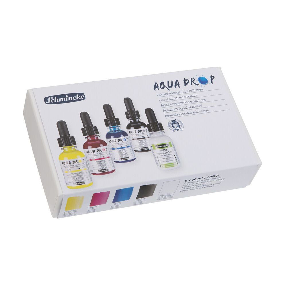 Schmincke AQUA DROP set in confezione di cartone, 5 x 30 ml (colori primari) + bianco coprente