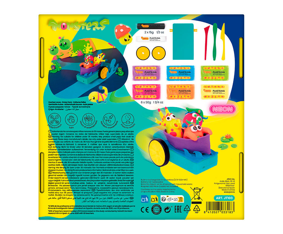 Set creativo di plastilina Jovi Tech Crazy Cars Mostri - 14 pz