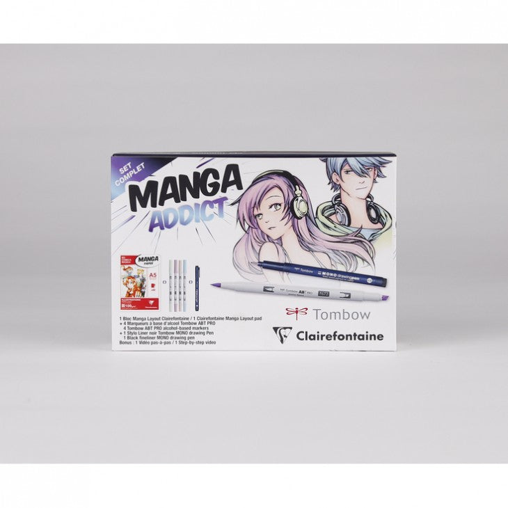 Set da disegno manga CLAIREFONTAINE Manga Addict Tombow A5 - 50 fogli