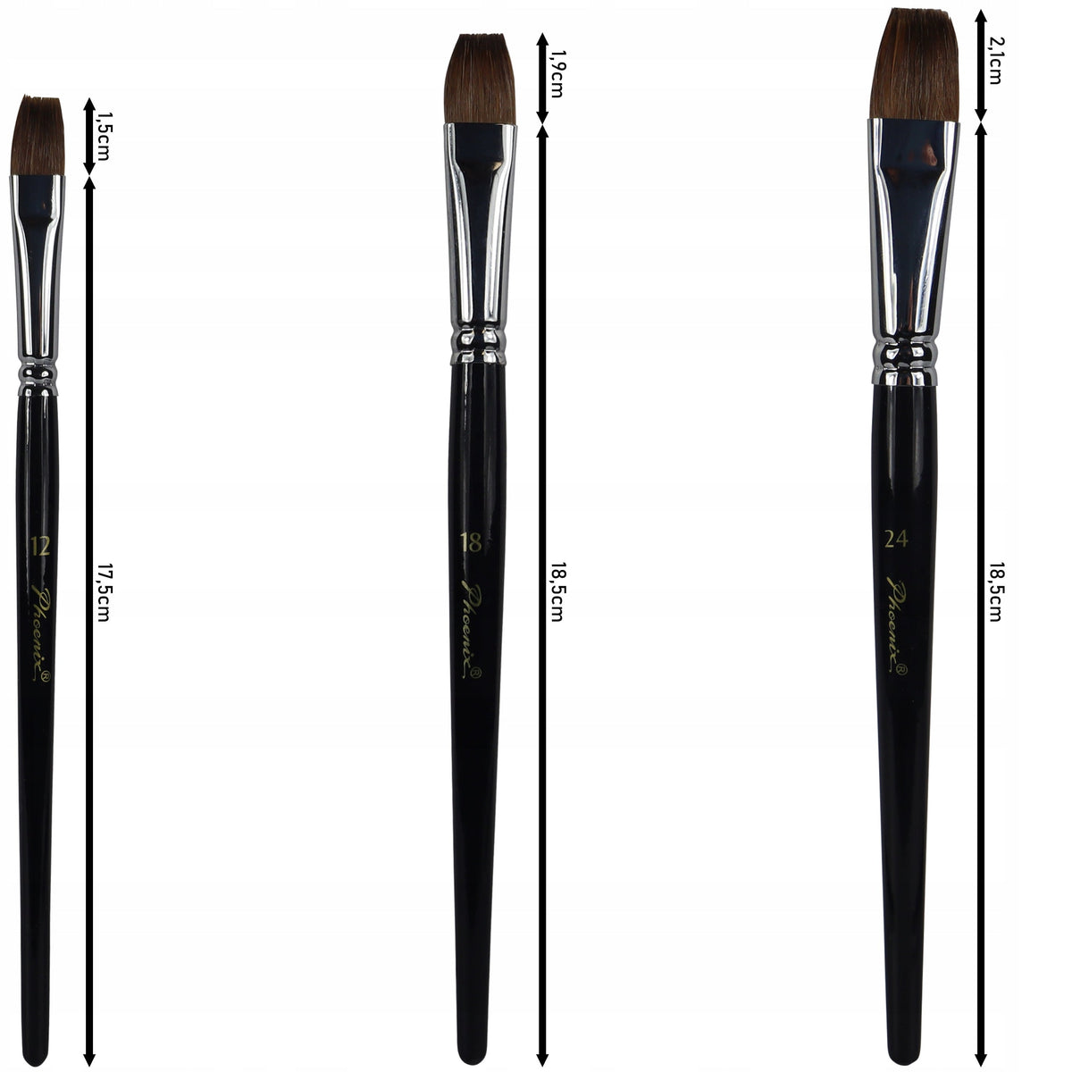 Set di 3 pennelli piatti Phoenix in pelo di donnola 6616S4