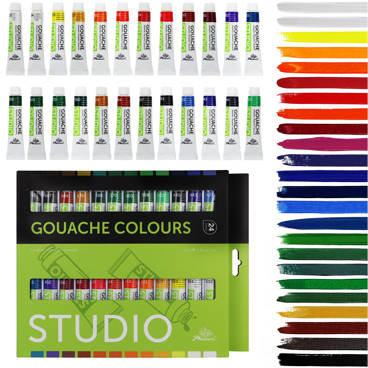 Set di colori a guazzo Phoenix, 12–24 tubetti da 12 ml