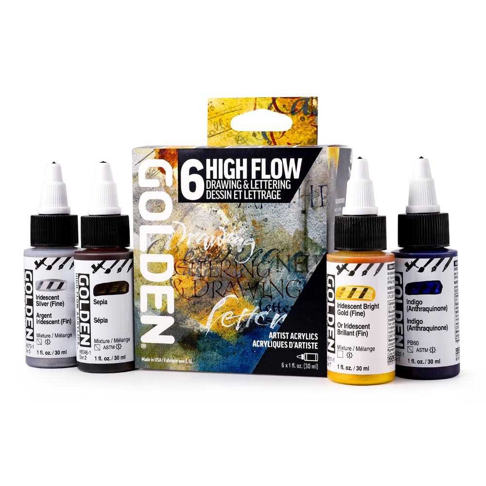 Set di colori acrilici Golden High Flow Drawing & Lettering 6 x 30 ml