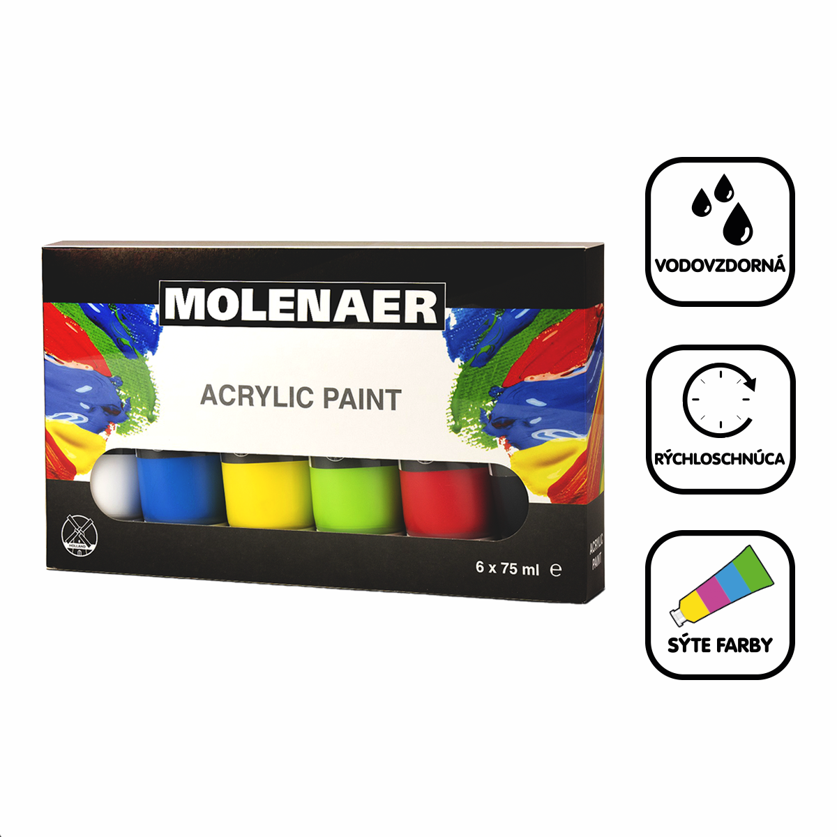 Set di colori acrilici Molenaer 6 x 75 ml - colori assortiti