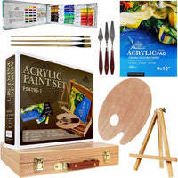 Set di colori acrilici Phoenix in valigetta di legno 18 x 12 ml con cavalletto e accessori