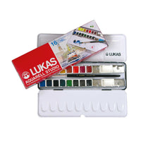 Set di colori ad acquerello LUKAS Studio in scatola di metallo – 16 mezzi godet con pennello
