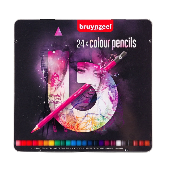 Set di matite colorate in una scatola di latta bruynzeel - rosa | scegli un set