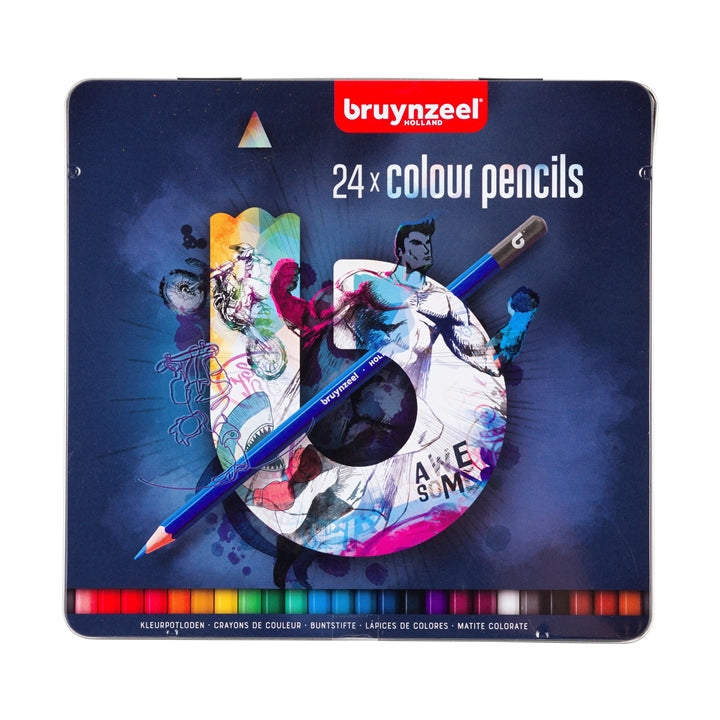 Set di matite colorate in una scatola di metallo bruynzeel - blu | scegli un set