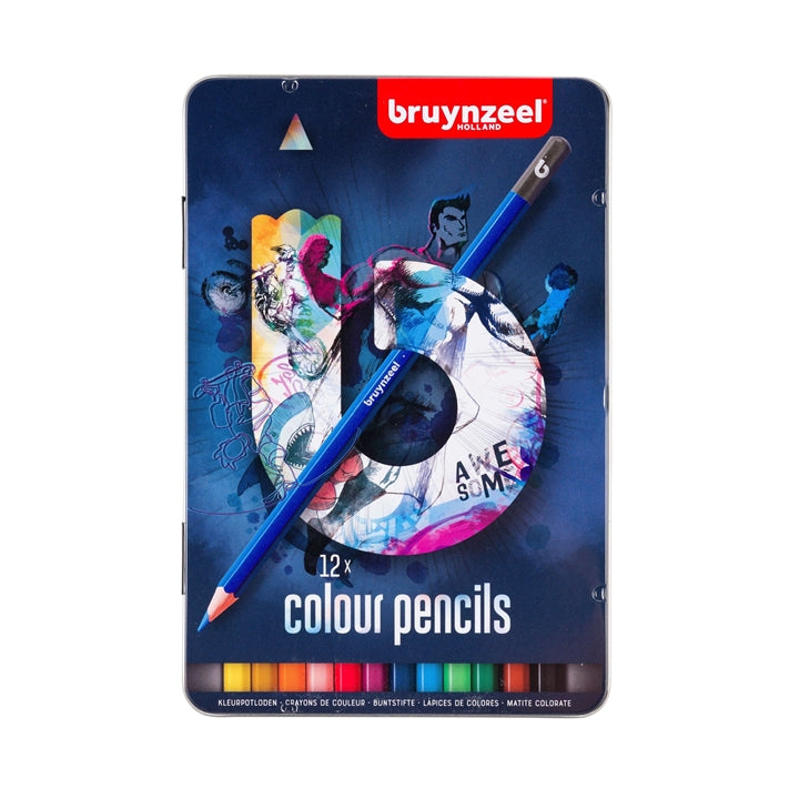 Set di matite colorate in una scatola di metallo bruynzeel - blu | scegli un set