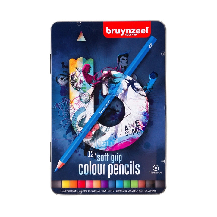 Set di matite colorate triangolari in scatola di latta bruynzeel 12 pezzi | scegli set