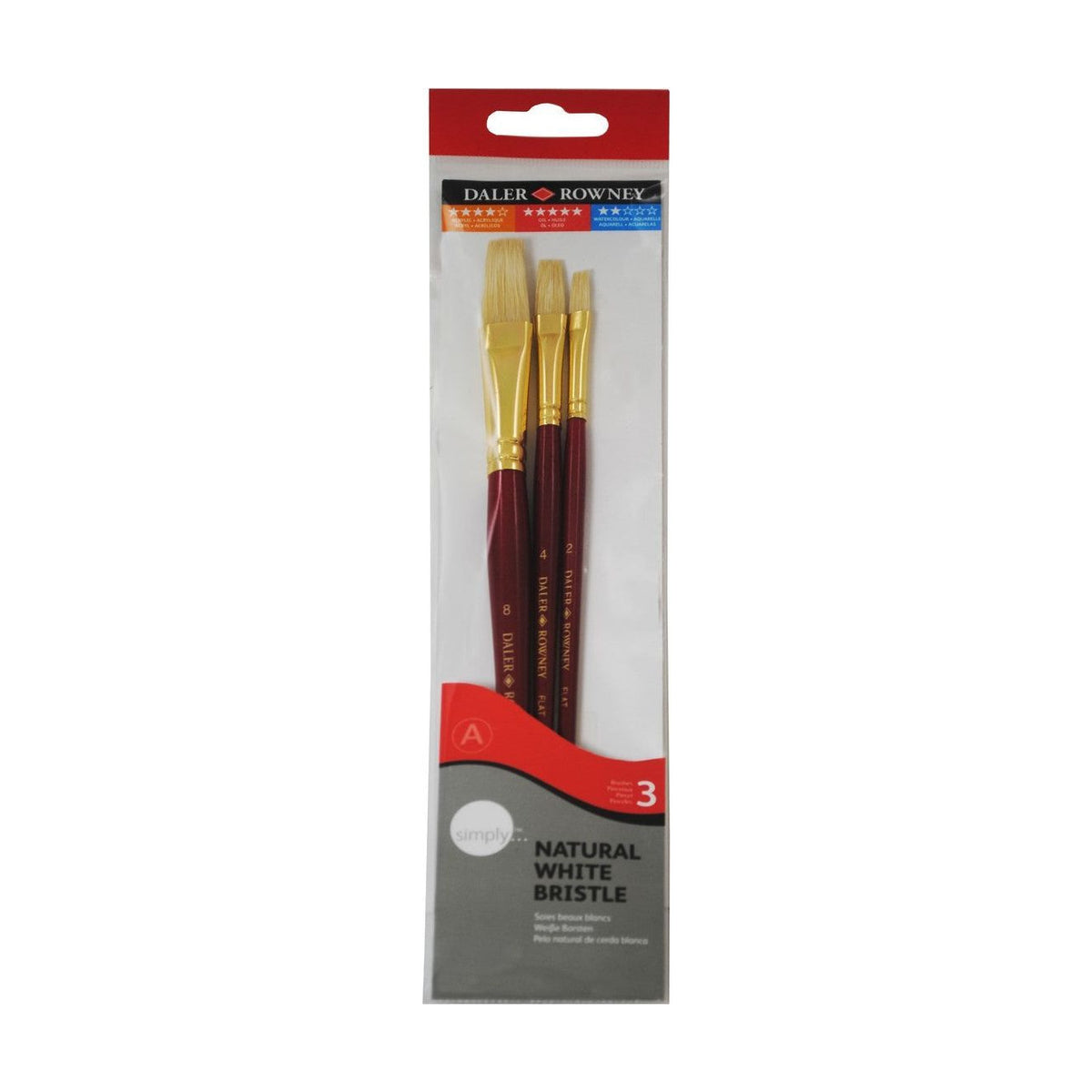 Set di pennelli per pittura a olio DALER ROWNEY Simply – setola di maiale, 3 pz, misura 1