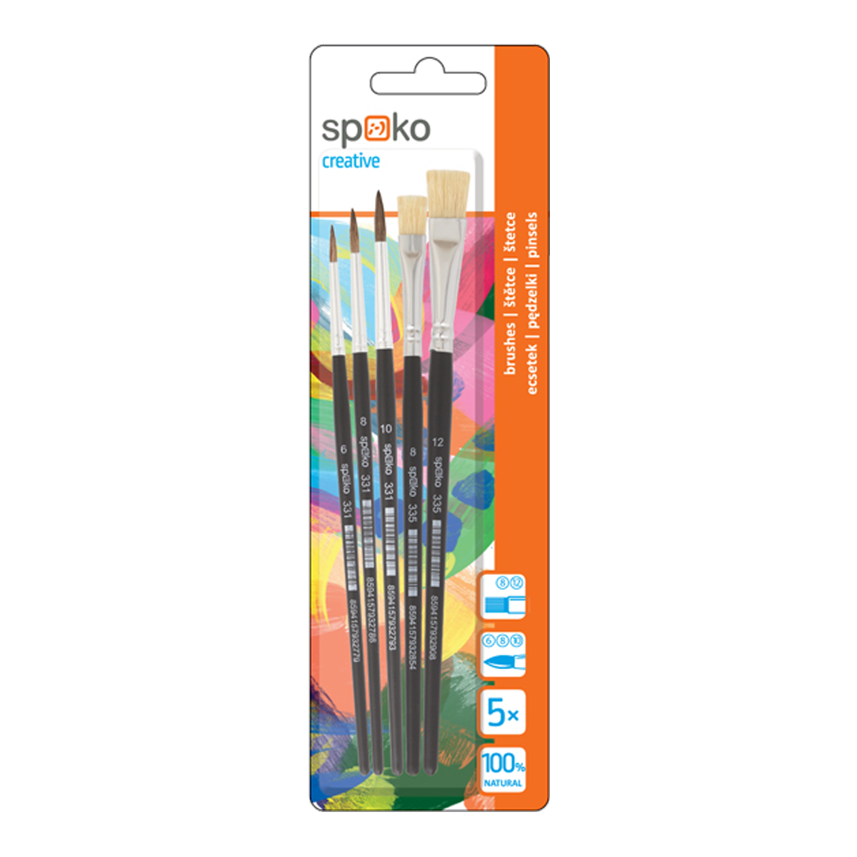 Set di pennelli scolastici Spoko S0339, 5 pz