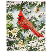 Set di perline Diamond Painting - Cardinale rosso in inverno 35,5 x 45,5