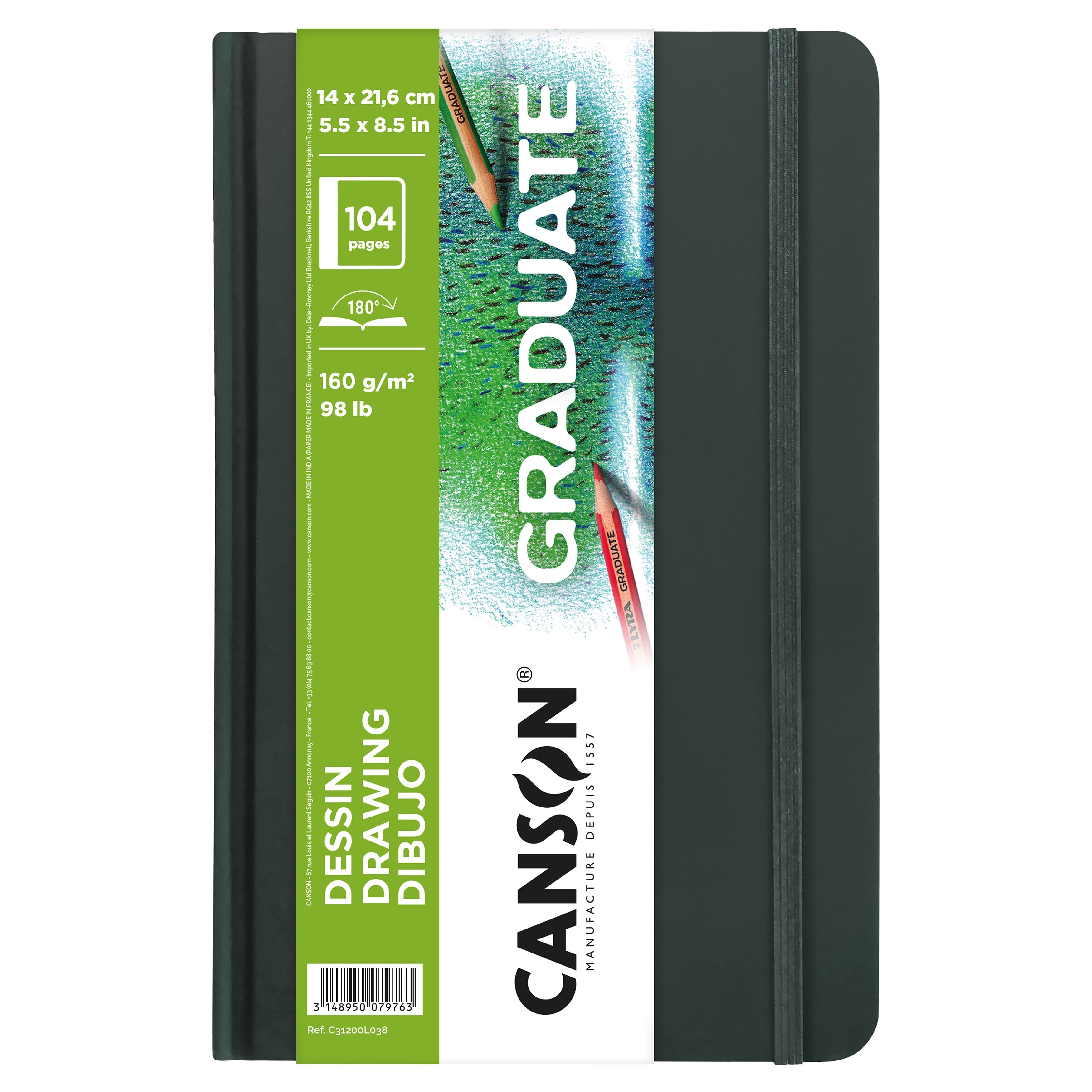Sketchbook Canson Graduate Art Book Drawing 160 g/m², 104 fogli, 14 x 21,6 cm, copertina rigida