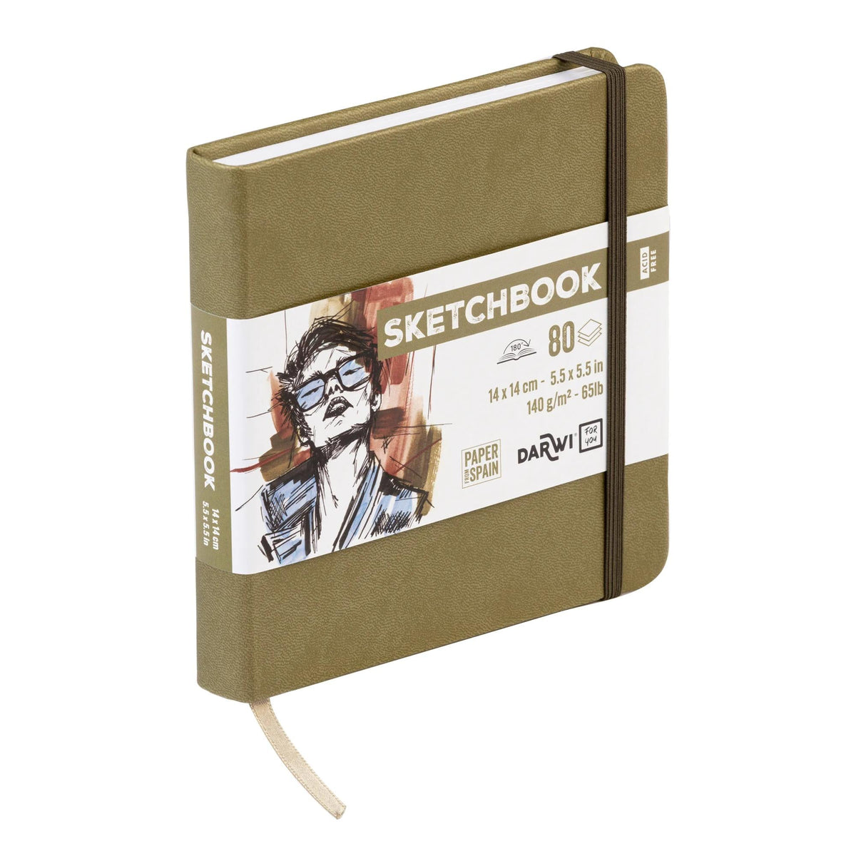 Sketchbook DARWI Khaki 14 x 14 cm, 140 g, 80 fogli