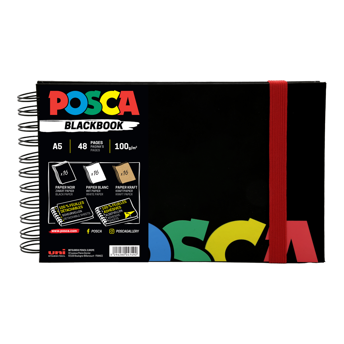 Sketchbook Posca, nero, A5, mix di 3 colori di carta