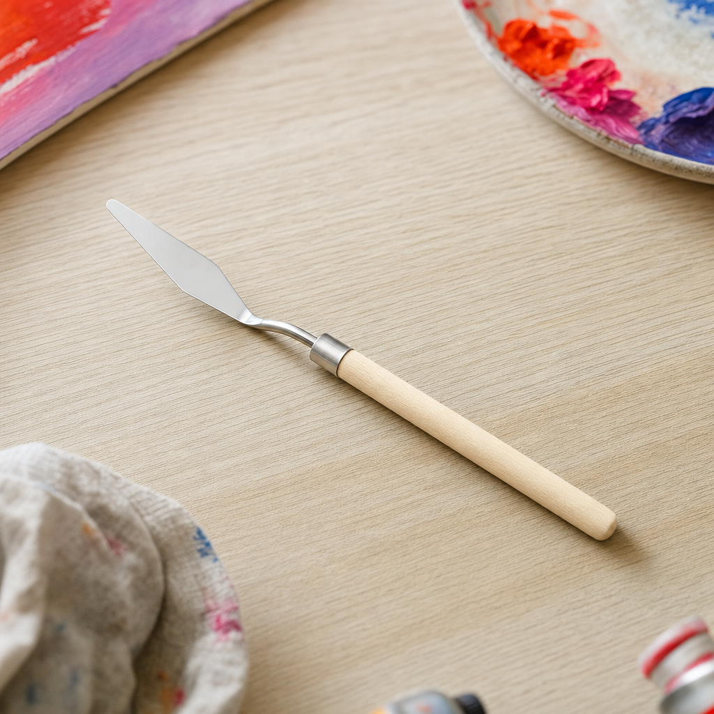 Spatola per pittura in acciaio inox con manico in legno – Forma 3 – spatola stretta a goccia (17 cm)