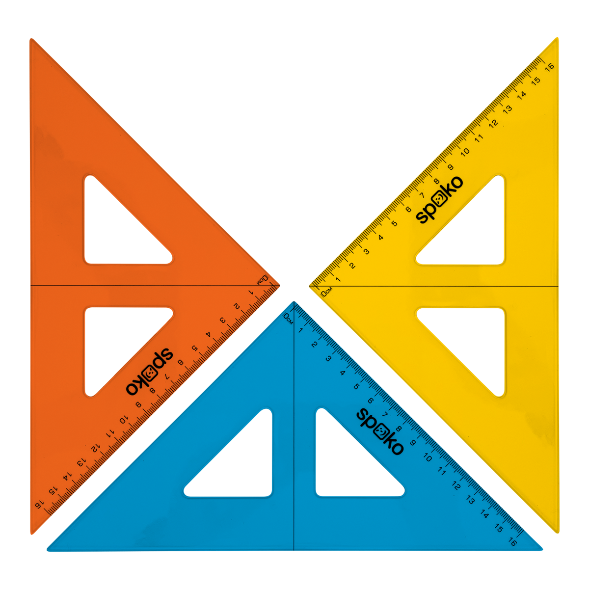 Squadra geometrica con goniometro Spoko, 16 cm – colori assortiti