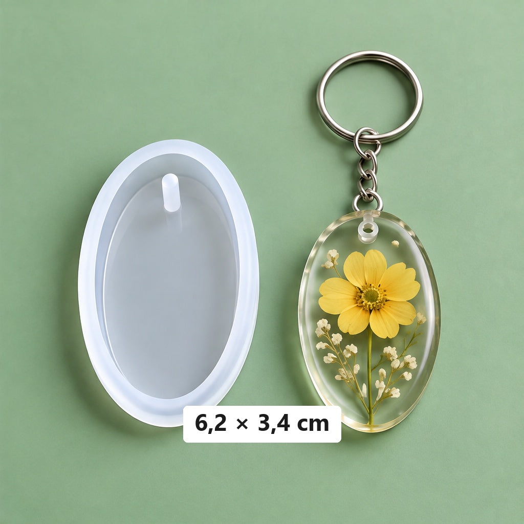 stampo ovale 6,2 × 3,4 cm + 3 anelli per portachiavi