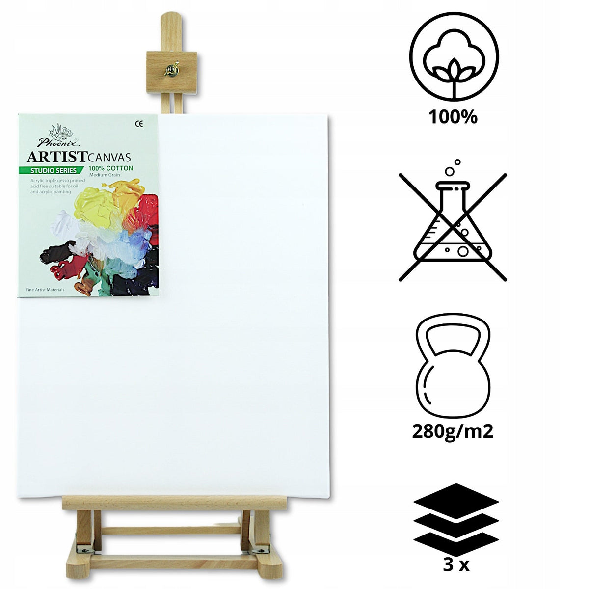 Tela per pittura con telaio Phoenix, 24–100 cm, scegli la misura