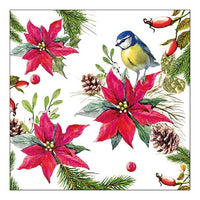 Tovaglioli eco per decoupage Bird on Poinsettia - 1 pezzo