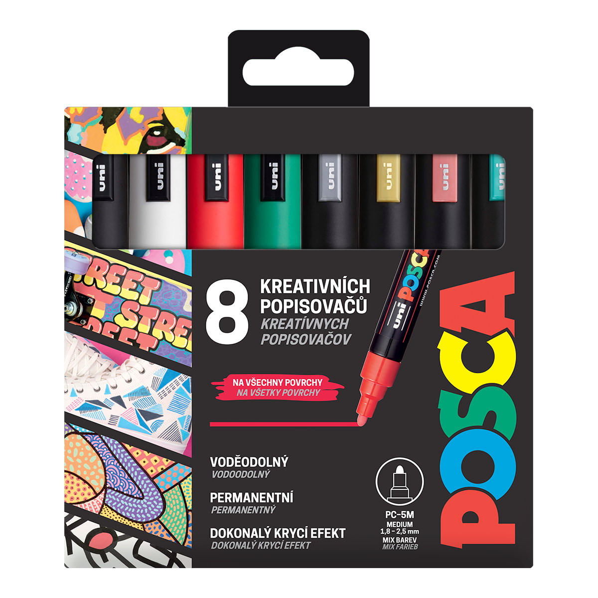 Posca set di pennarelli PC-5M CHRISTMAS, 1,8 - 2,5 mm, colori natalizi - 8 pz