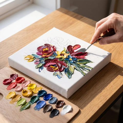 Mazzo di fiori dipinto con la spatola con colori acrilici ARTMIE Euforia