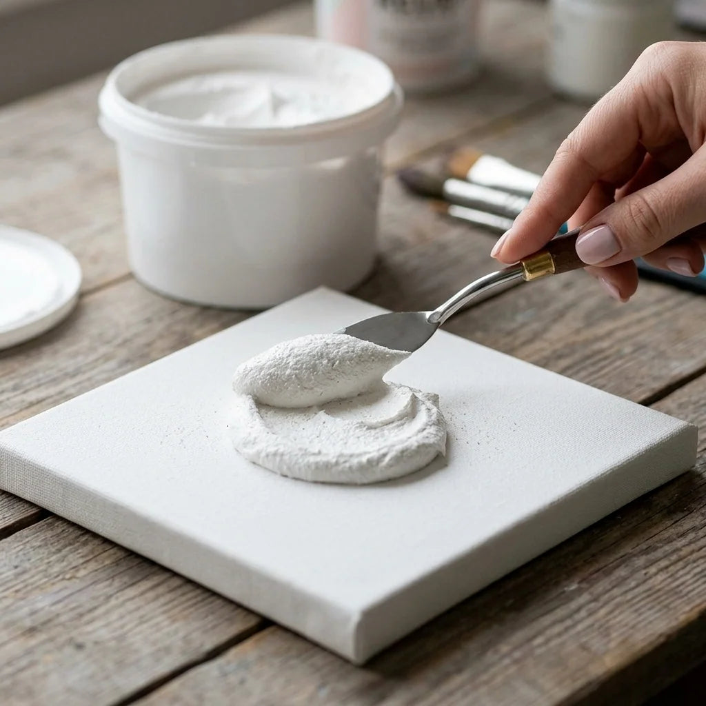 Applicazione della pasta 3D con spatola su tela