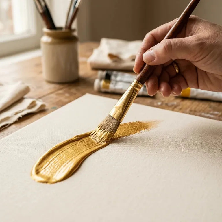 Pennellata di colore acrilico oro metallizzato
