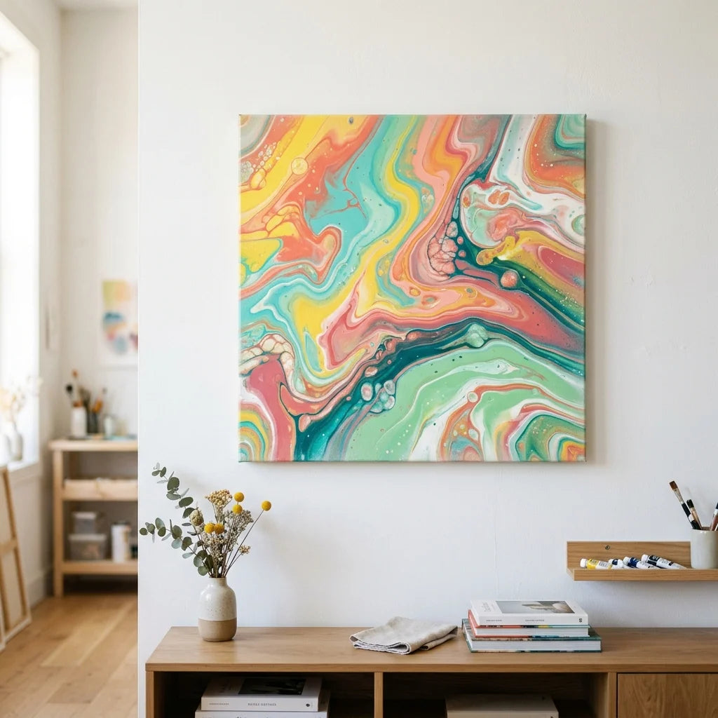 Quadro astratto fluid art sulla parete