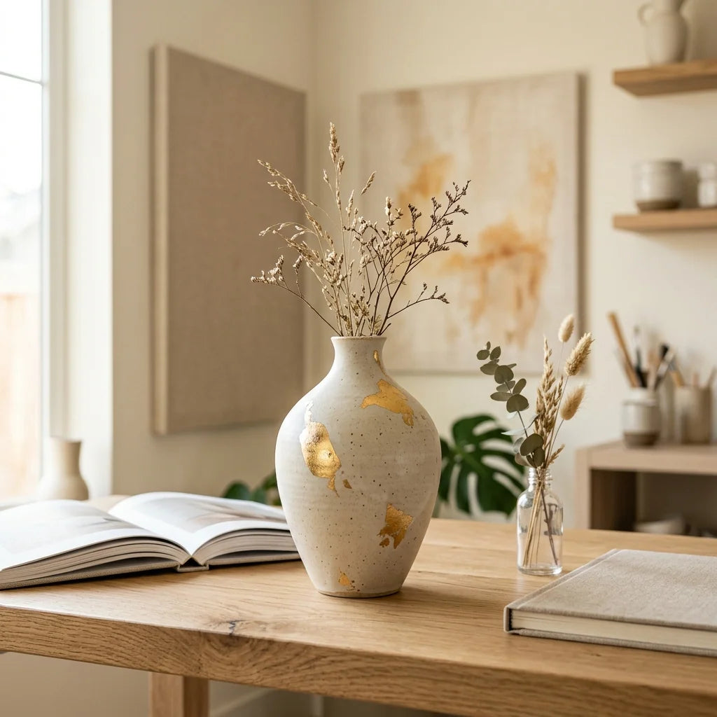 Vaso in ceramica decorato con foglia d'oro