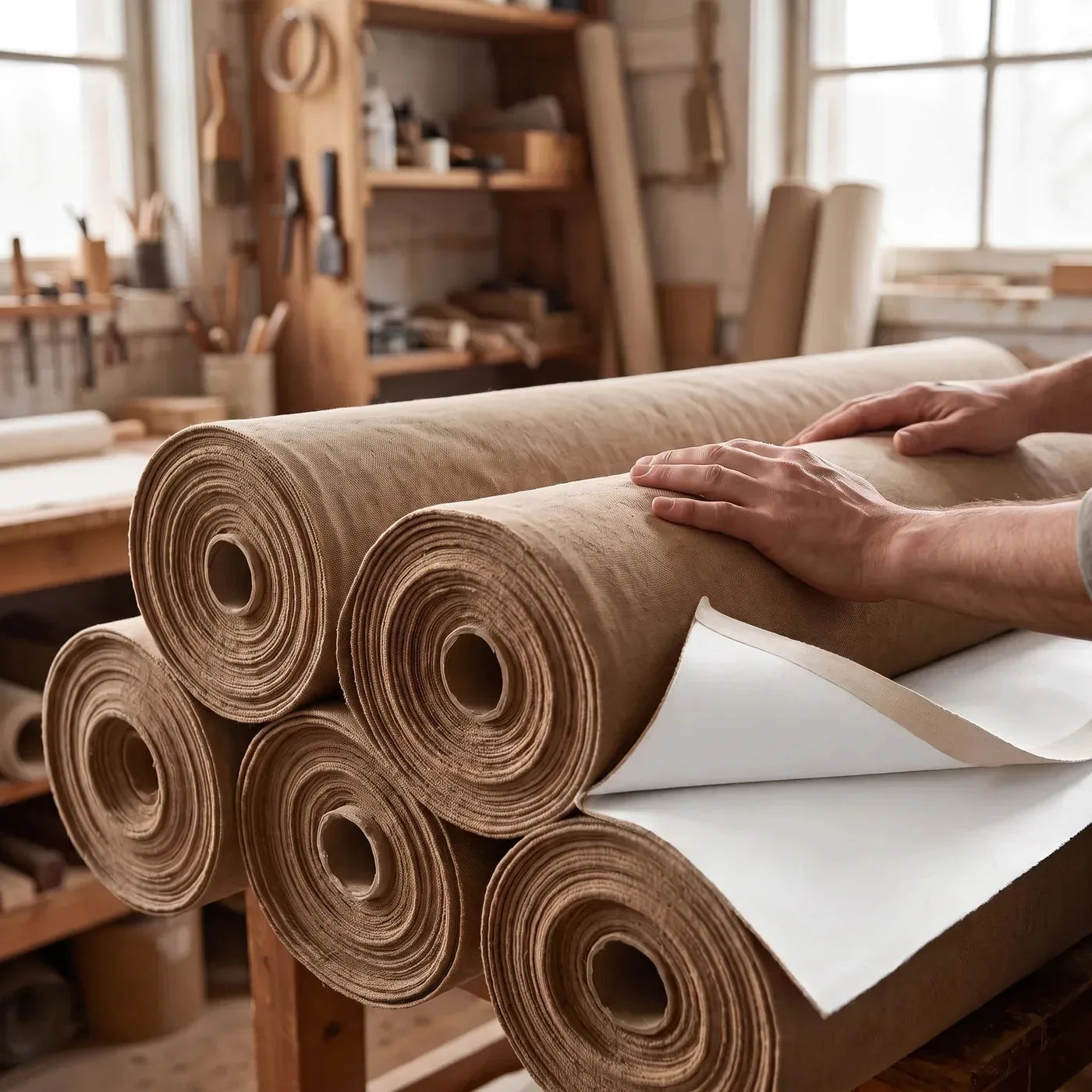 Rotoli di cotone grezzo — fronte marrone, retro bianco preparato della tela NATURE ARTMIE