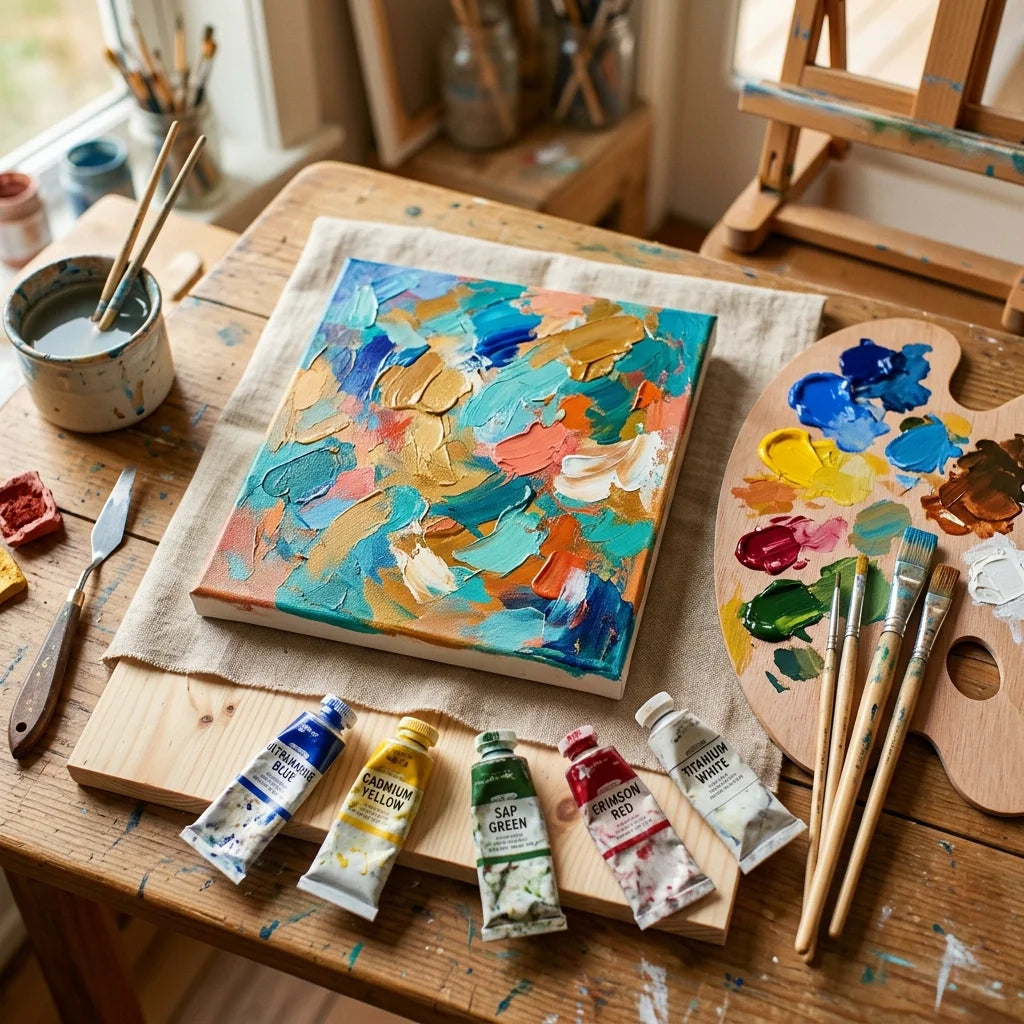 Pittura con colori acrilici su una piccola tela