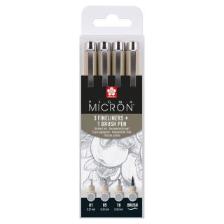 Set di penne tecniche Sakura Pigma Micron 3 fineliners a brush pen  | tonalità di grigio