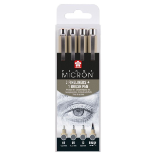 Set di penne tecniche Sakura Pigma Micron 3 fineliners a brush pen  | tonalità grigio scuro